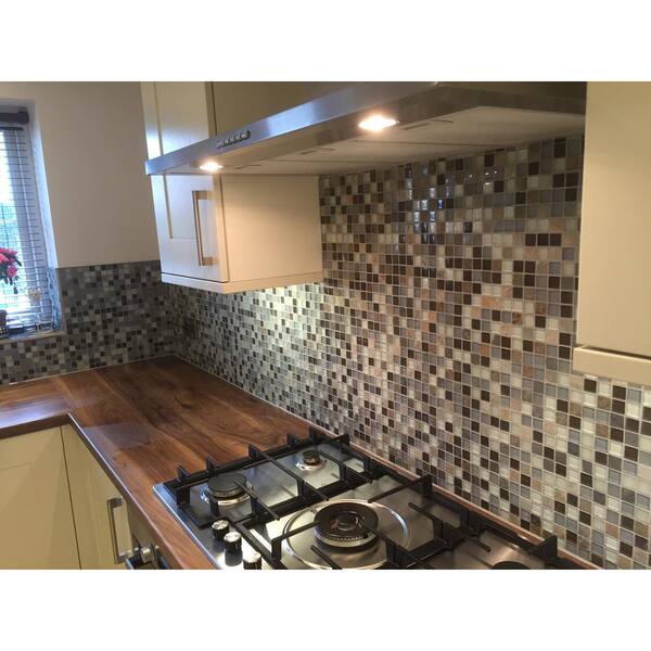 small square glass tile backsplash