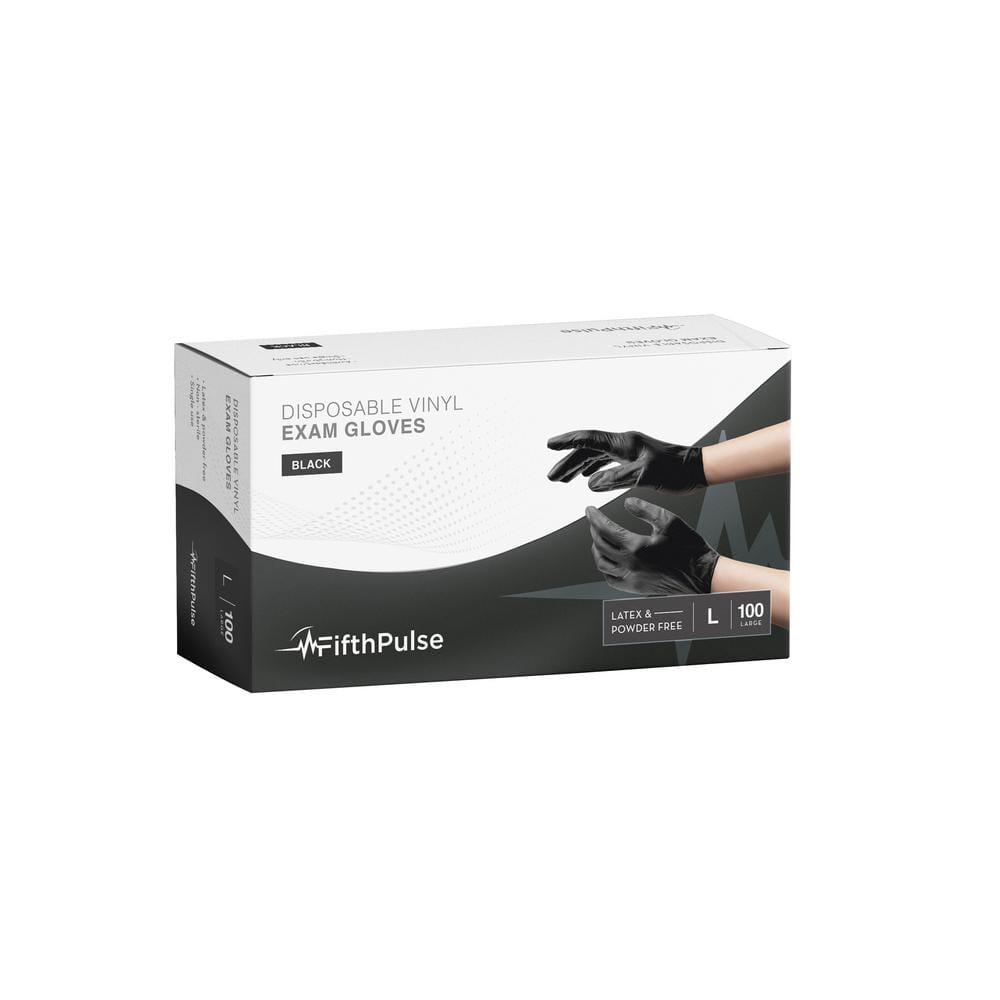 Large Vinyl Powder Free-Medical Examination Disposable Gloves in Black (100
