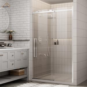 48 in. W x 76 in. H Sliding Frameless Shower Door in Chrome Finish with 3/8 in.(10 mm) Tempered Clear Glass
