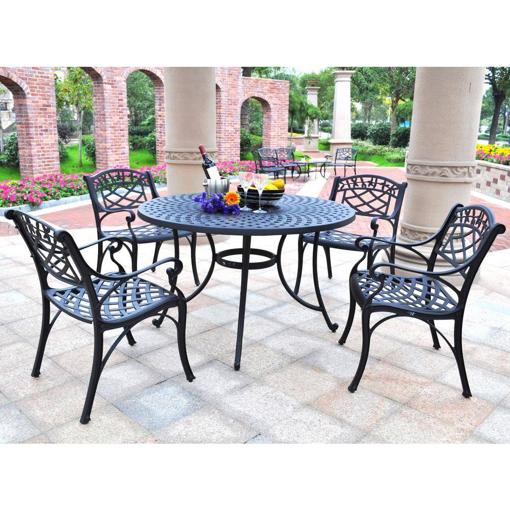 Sedona Black Cast Aluminum 5-Piece Round Patio Dining Set