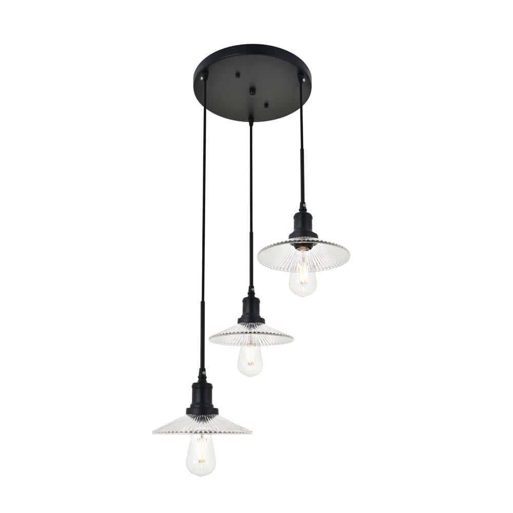 Mid-Century Modern Waltz 3-Light Black and White Pendant