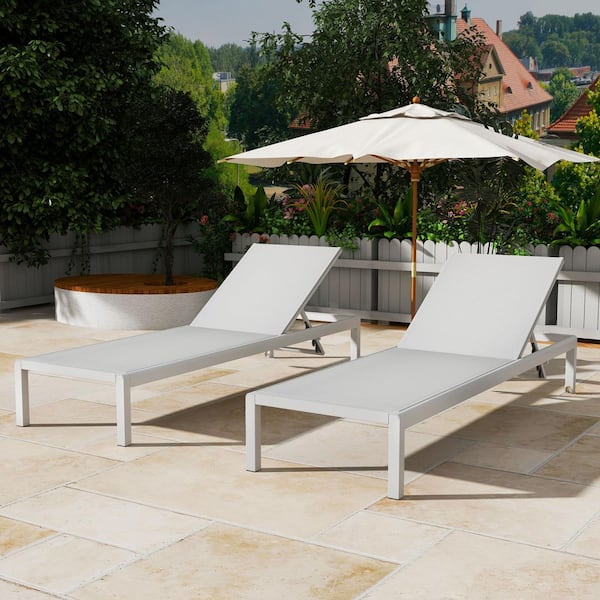 Unbranded Metal White Adjustable Outdoor Chaise Lounge All Weather Use UV Resistant 400 lbs. Weight Capacity (Set of 2)