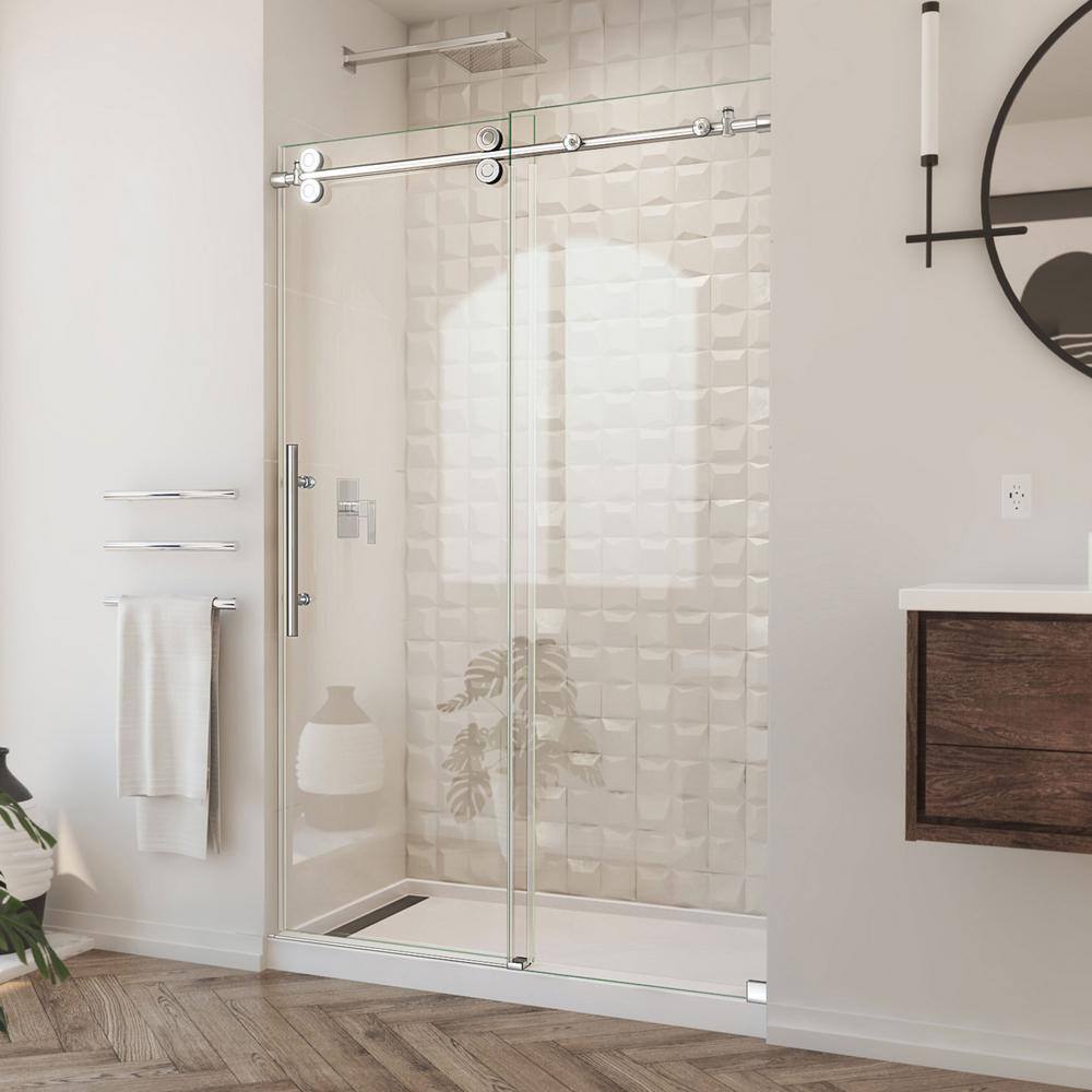 Polished Stainless Steel Frameless Sliding Shower Door with Clear Glass