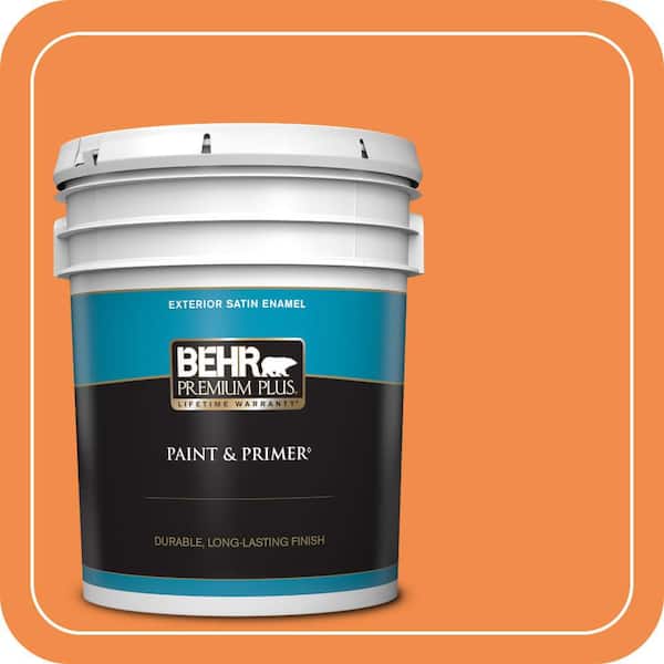 BEHR PREMIUM PLUS 5 gal. #250B-6 Poppy Glow Satin Enamel Exterior Paint & Primer
