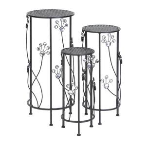 28 in., 24 in. and 20 in. Charcoal Black Round Iron Plant Stands (Set of 3)