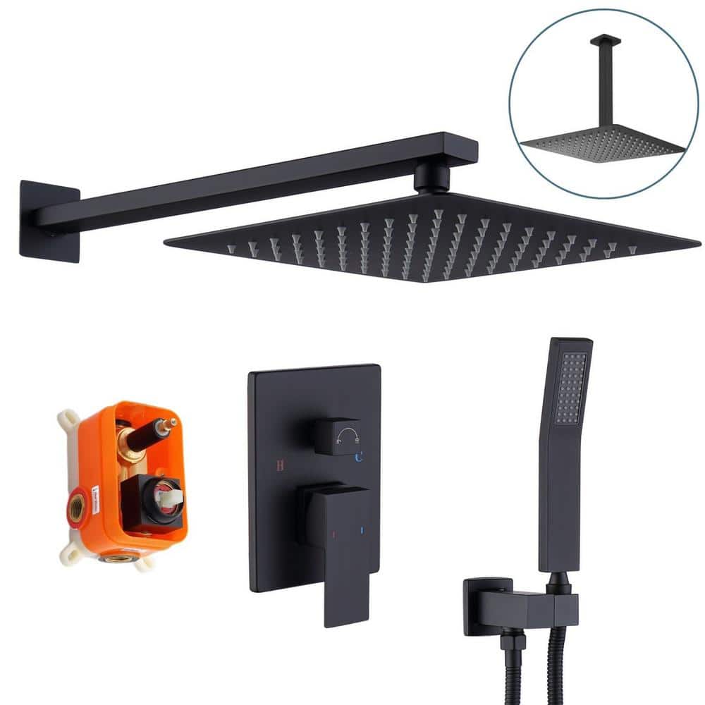 waterpar 1-Spray 10 in. Both Ceiling and Wall Mount Dual Shower Head Fixed and Handheld Shower Head 2.5 GPM in Black