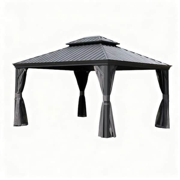 VAMOP 10 ft. x 13 ft. Gray Hardtop Galvanized Steel Metal Patio