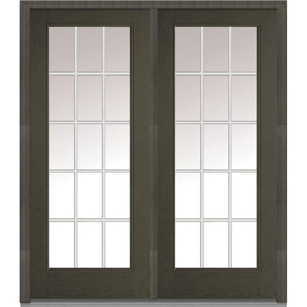 MMI Door 64 in. x 80 in. Internal Grilles Right-Hand Inswing Full Lite Clear Low-E Stained Fiberglass Oak Prehung Front Door