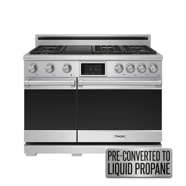 X series LP Pre-Converted 48 in. 7 Burners Freestanding Double Oven Dual Fuel Range in SS with Air Fry and Self-Clean.
