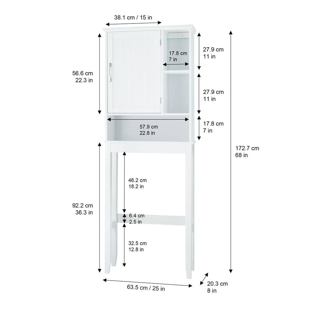 White Wooden Over-the-Toilet Cabinet with Adjustable Shelves