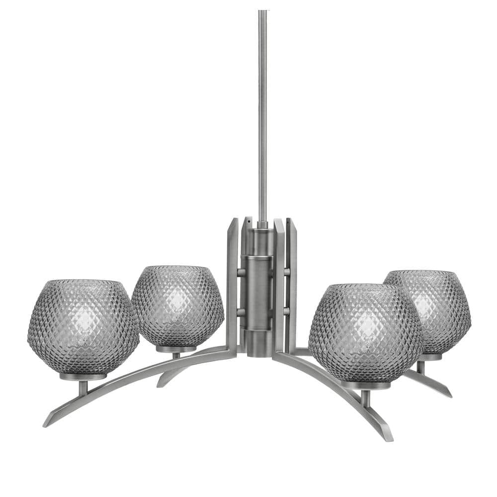 Siena 27.5 in. 4-Light Graphite Chandelier with 6 in. Smoke Textured Glass 