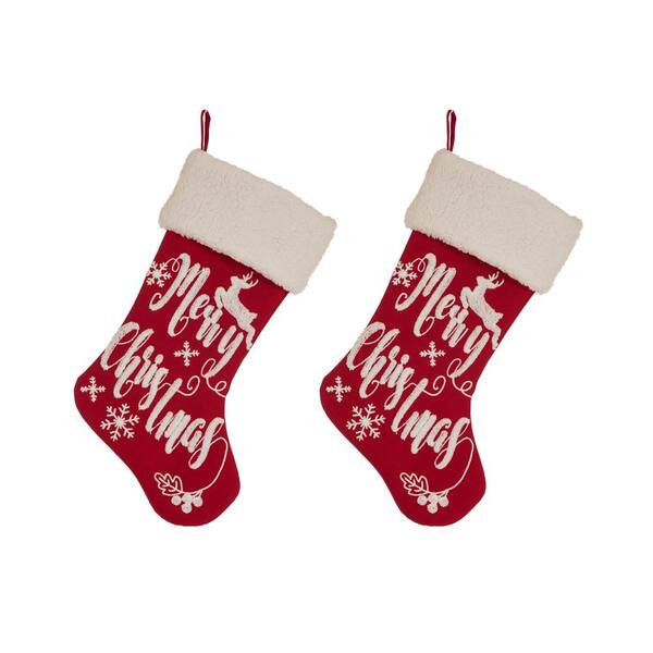 Glitzhome 21 in. H Fabric Polyester Christmas Decoration Merry Christmas Stocking (2-Pack)