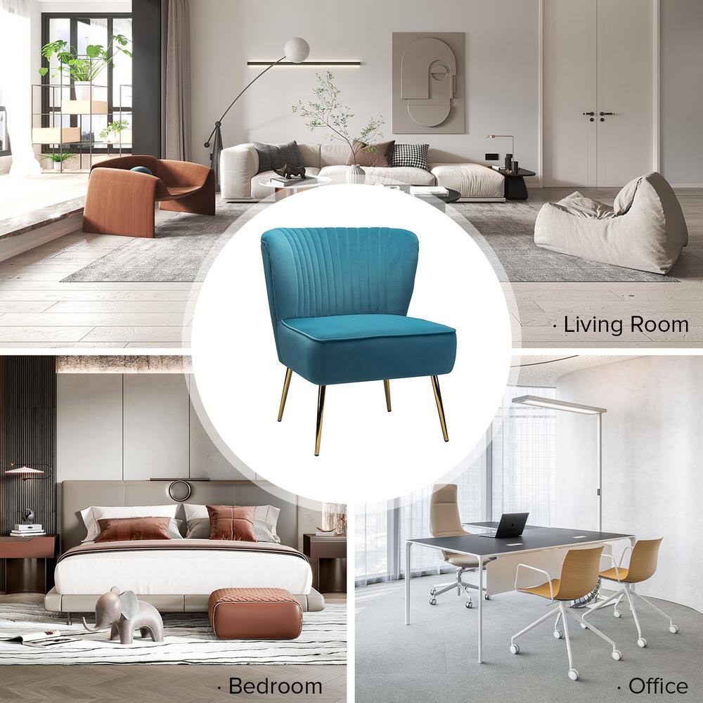 Elegant Blue Velvet Accent Chair Set with Gold Legs
