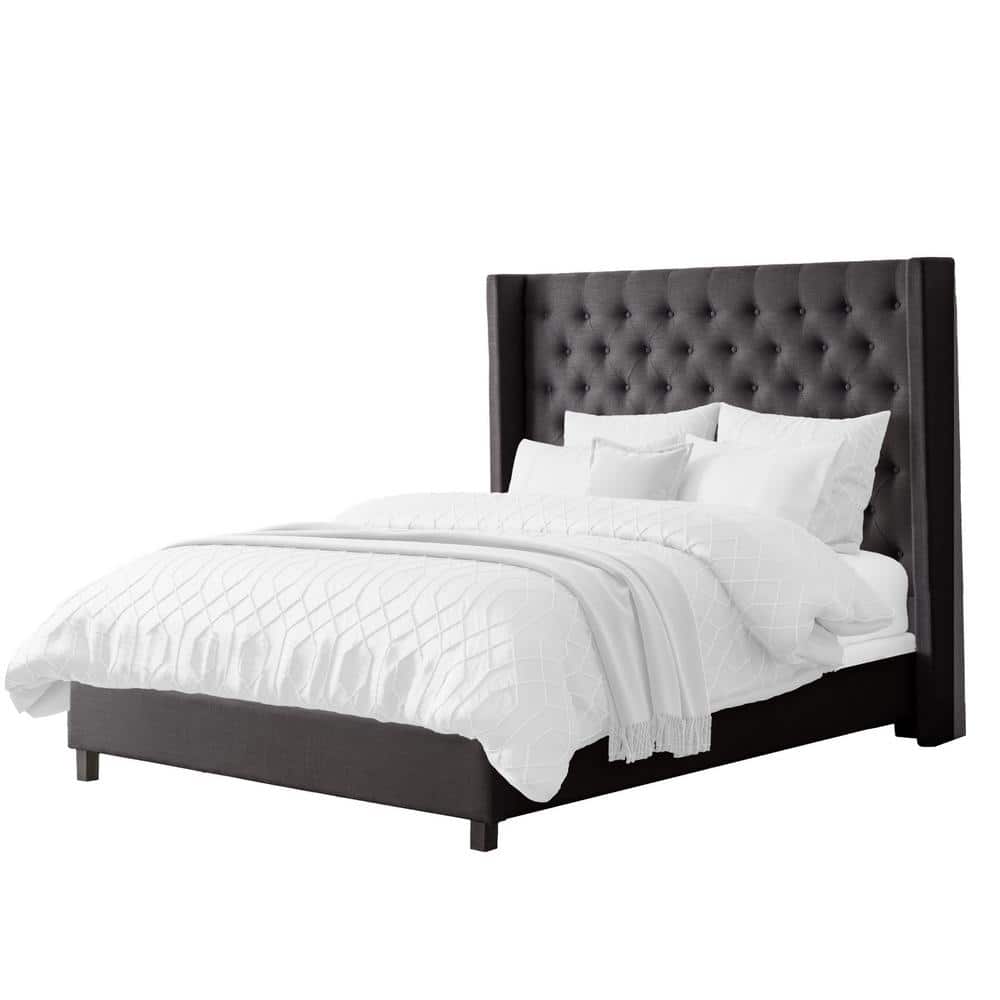 King Fairfield Dark Gray Upholstered Bed with Tufted Wingback Design