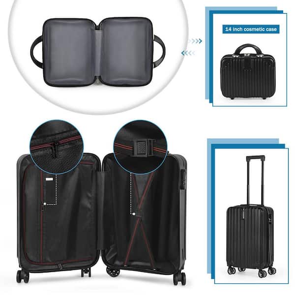 HIKOLAYAE 2-Piece Black PC Hardside Spinner Luggage Set (14/20 in