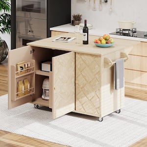 Nature Wood MDF Kitchen Cart with Drop Leaf and Towel Rack