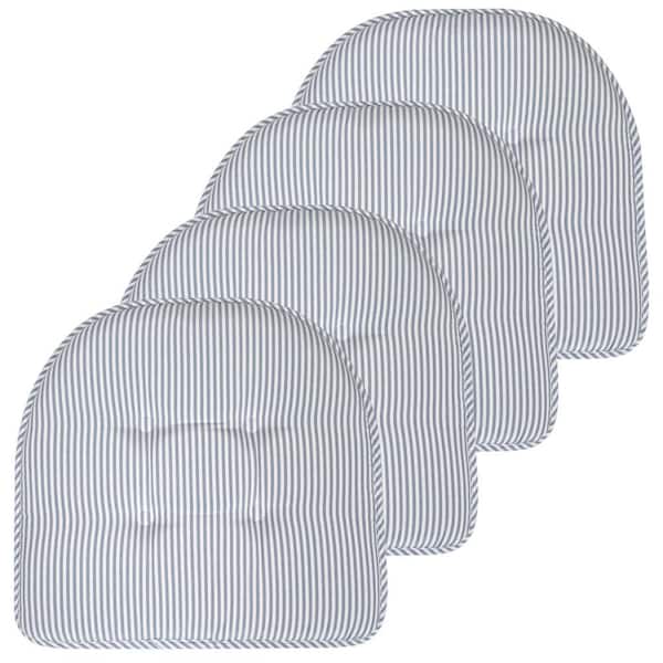 Sweet Home Collection Pinstripe Memory Foam U-Shaped 17 in. x 16 in. Non-Slip Indoor/Outdoor Chair Seat Cushion Blue, (4-Pack)