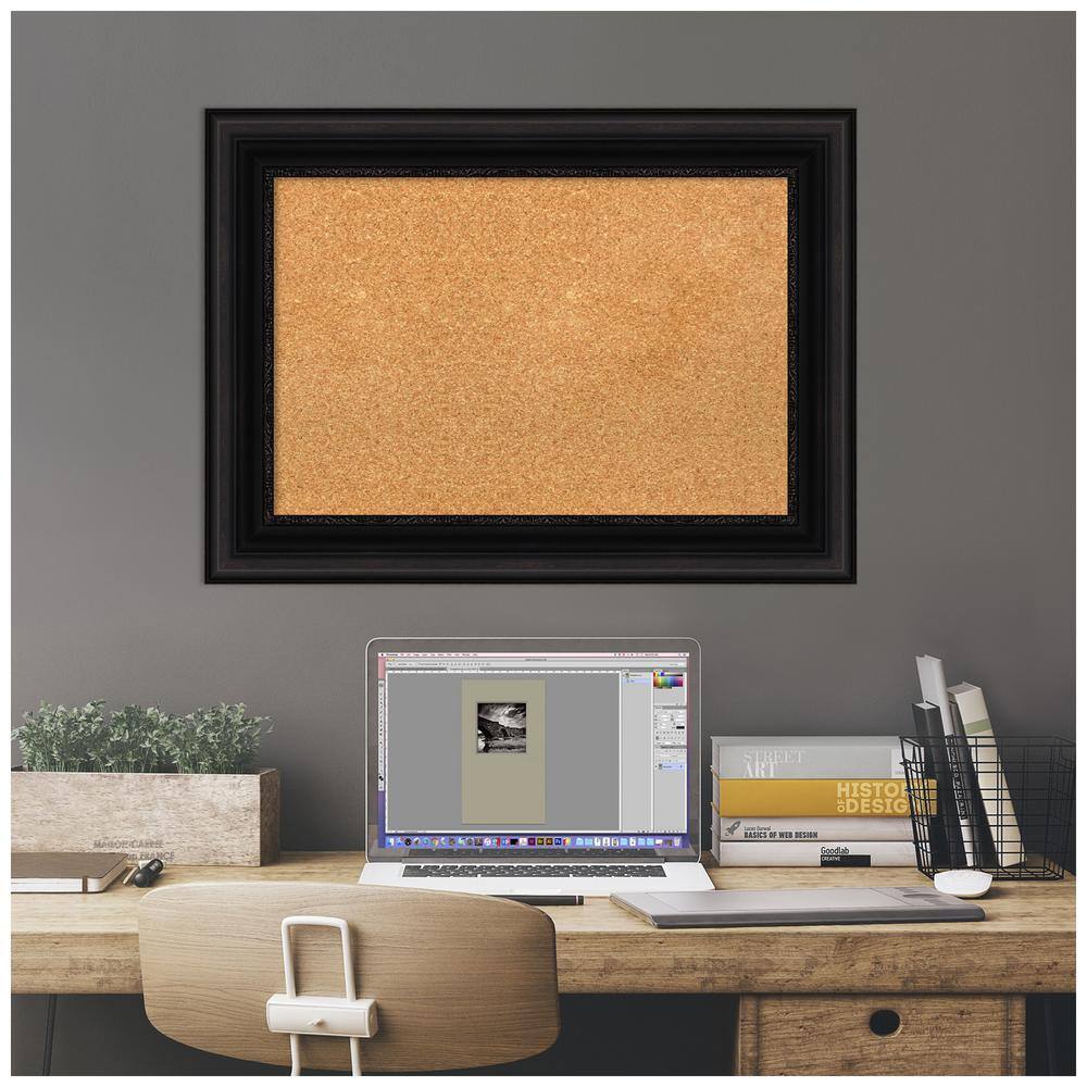 Amanti Art Black Framed Natural Cork Bulletin Board 30" x 22"