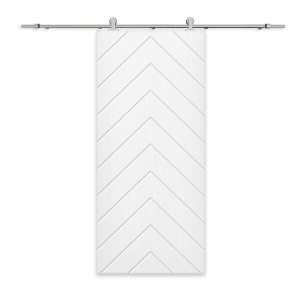 CALHOME Herringbone 24 in. x 84 in. Fully Assembled White Stained MDF Modern Sliding Barn Door with Hardware Kit