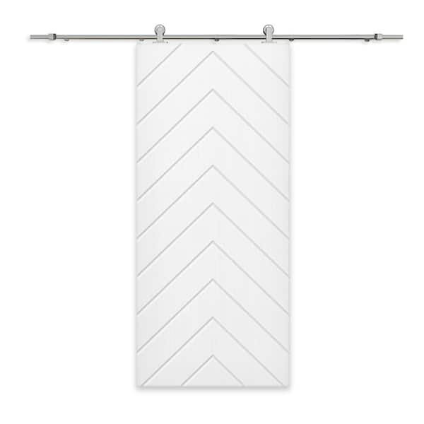 CALHOME Herringbone 24 in. x 84 in. Fully Assembled White Painted MDF Modern Sliding Barn Door with Hardware Kit