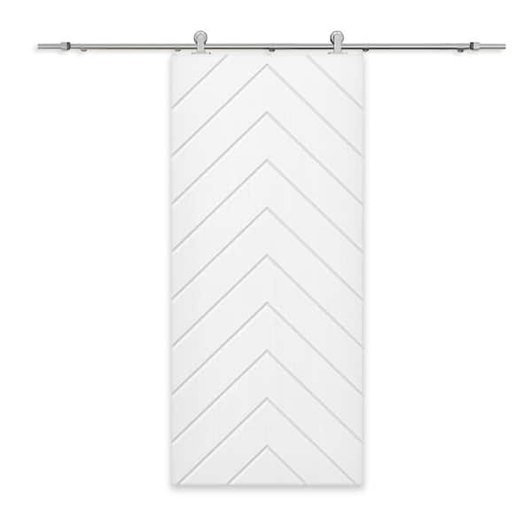CALHOME Herringbone 30 in. x 84 in. Fully Assembled White Stained MDF Modern Sliding Barn Door with Hardware Kit