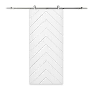 Herringbone 36 in. x 84 in. Fully Assembled White Stained MDF Modern Sliding Barn Door with Hardware Kit