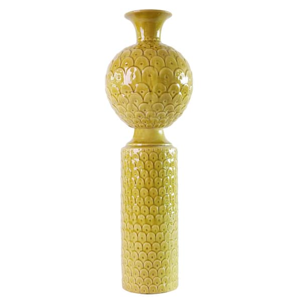 Unbranded Tall Scalloped Textured Citrine Yellow Decorative Vase