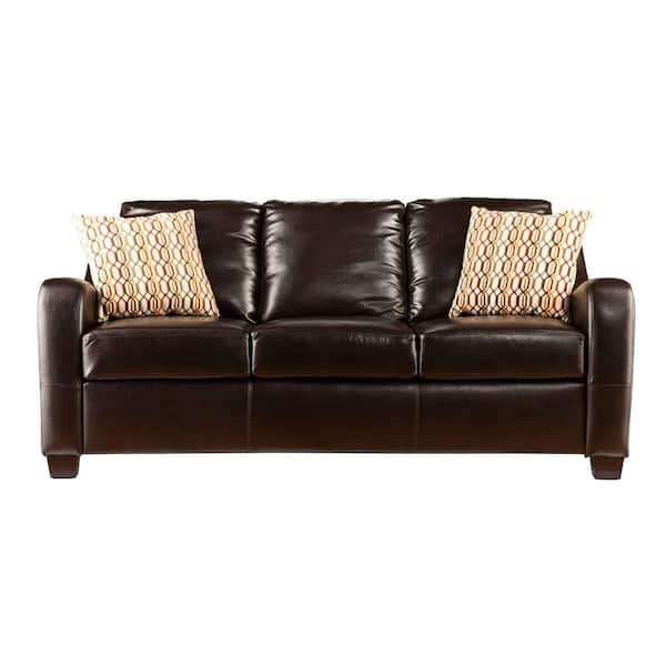 Southern Enterprises Donatello Leather Stationary Sofa in Brown