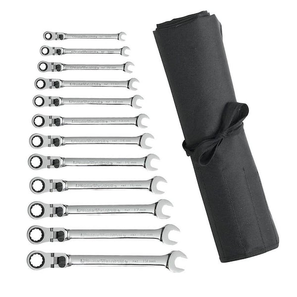 GEARWRENCH Metric 72-Tooth XL Flex Head Combination Ratcheting Wrench Tool Set with Roll (12-Piece)