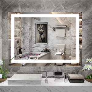 48 in. W x 36 in. H Rectangular Frameless Wall-Mount Bathroom Vanity Mirror with LED Lights