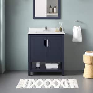 Vegas 30 in. W x 19 in. D x 34 in. H Single Sink Bath Vanity in Midnight Blue with White Engineered Stone Top