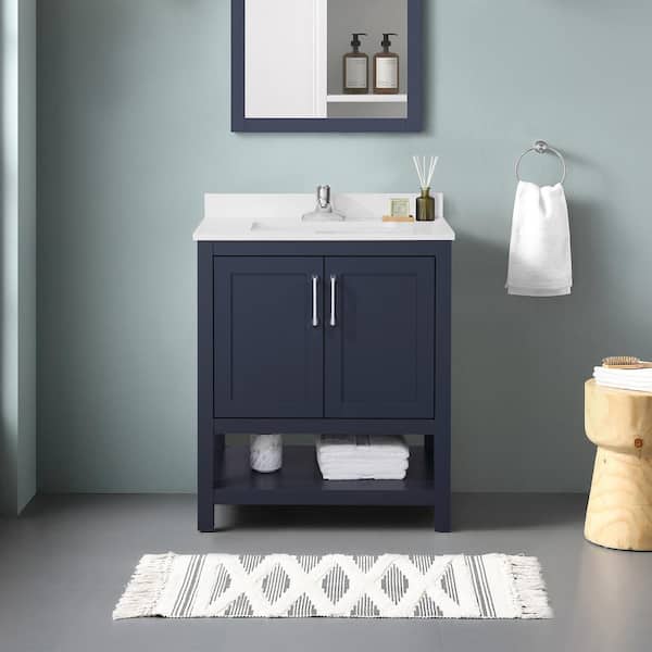 OVE Decors Vegas 30 in. W x 19 in. D x 34 in. H Single Sink Bath Vanity in Midnight Blue with White Engineered Stone Top