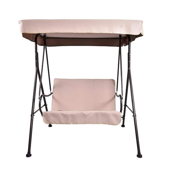 Willit 2-Person Metal Porch Swing with Brown Cushion, Convertible Canopy