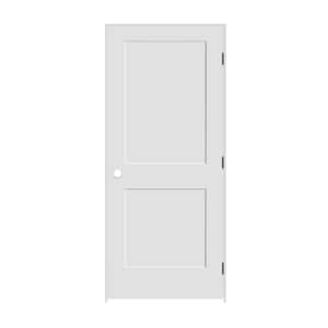 34 in. x 80 in. 2-Panel Left Hand Solid Wood Primed White MDF Single Prehung Interior Door with Matte Black Hinges