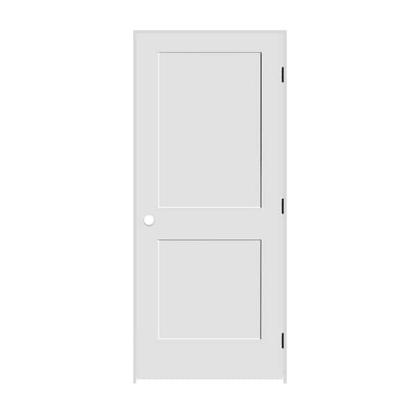 CODEL DOORS 28 in. x 80 in. 2-Panel Left Handed Solid Primed White MDF Wood Single Prehung Interior Door with Matte Black Hinges