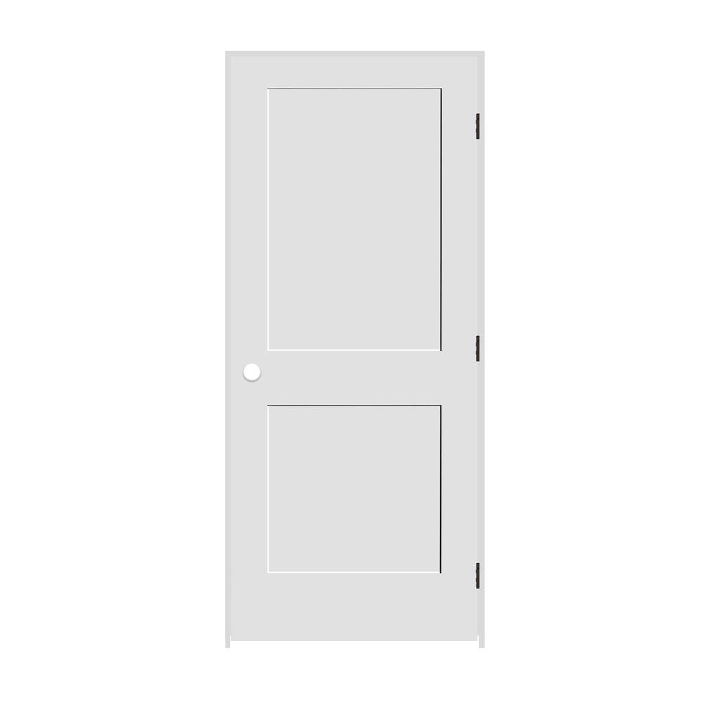 34 in. x 80 in. 2-Panel Left Hand Solid Wood Primed White MDF Single Prehun