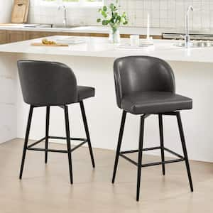 Cynthia 27 in. Gray High Back Metal Swivel Counter Stool with Faux Leather Seat (Set of 2)