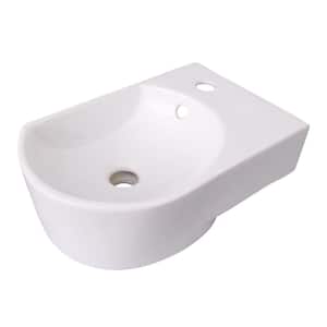 Ambia Wall-Mount Sink in White with Faucet Hole on Right Side