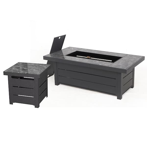 Home Decorators Collection Sunbury 48 in. Steel LP Black Gas Low Profile Marble Tile Top Fire Pit with Tank Holder (Tank Holder) (Box 2)