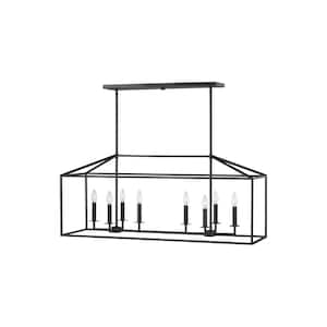 Perryton 8-Light 40 in. Incandescent, LED Large Metal Transitional/Modern Dimmable Linear Chandelier - Smooth Black