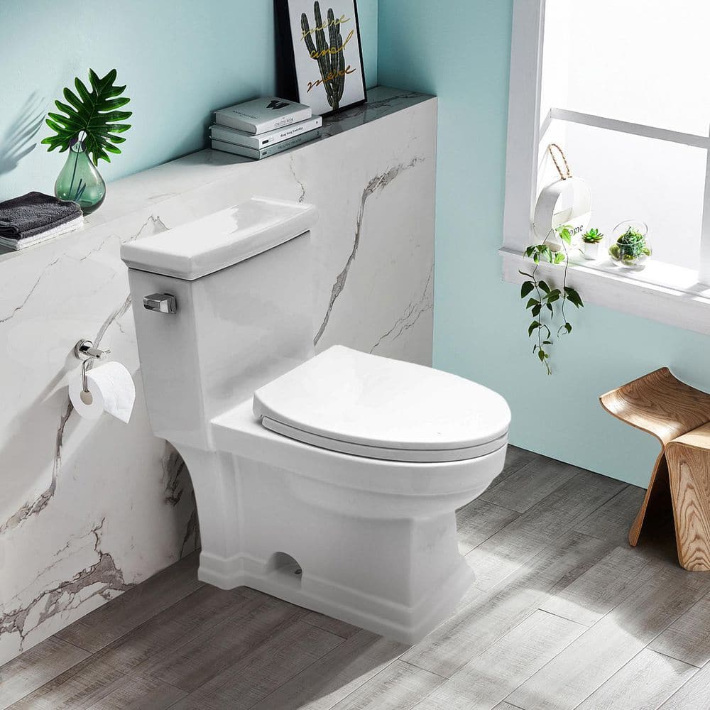 Simple Project One-Piece 0.8/1.28 GPF Dual Flush, Elongated Toilet, in  Gloss White, Seat Included HD-US-OT-2-03 - The Home Depot