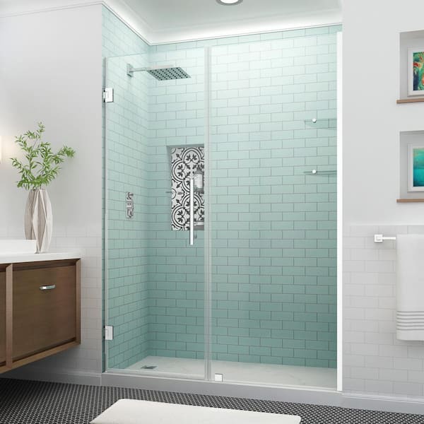 Aston Belmore GS 52.25 in. to 53.25 in. x 72 in. Frameless Hinged Shower Door with Glass Shelves in Chrome