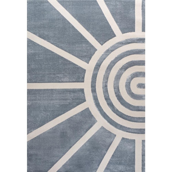 Aelius MidCentury Scandinavian Abstract Sun 2-Tone High-Low Blue/White 3 ft. x 5 ft. Area Rug