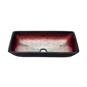 Cascade Glass Rectangular Vessel Sink with Faucet in Ember Red