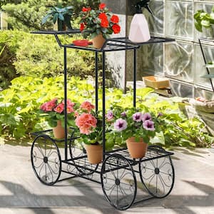 6-Tier Metal Garden Cart Stand Flower Rack Display Decor Flower Pot Plant Holder