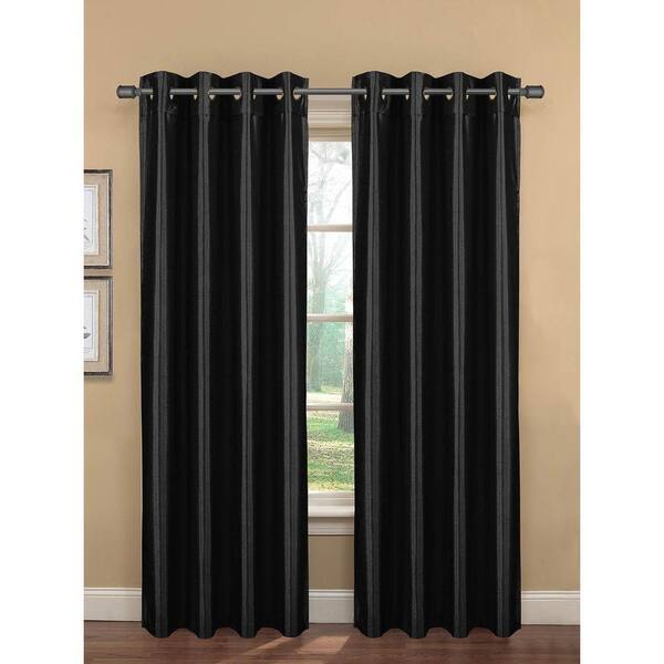 Bella Luna Semi-Opaque Bliss Faux Silk 84 in. L Room Darkening Grommet Curtain Panel Pair, Black (Set of 2)