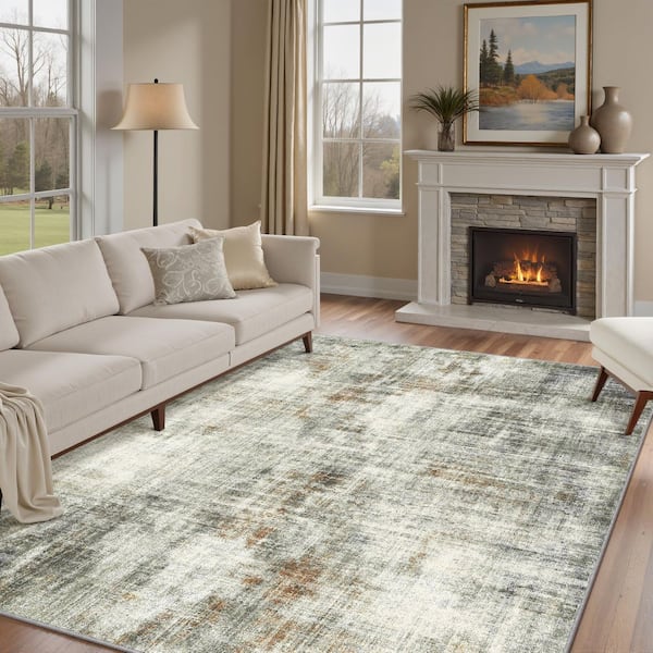 Sunset Black/Red 9 ft. x 12 ft. Modern Abstract Washable Area Rug