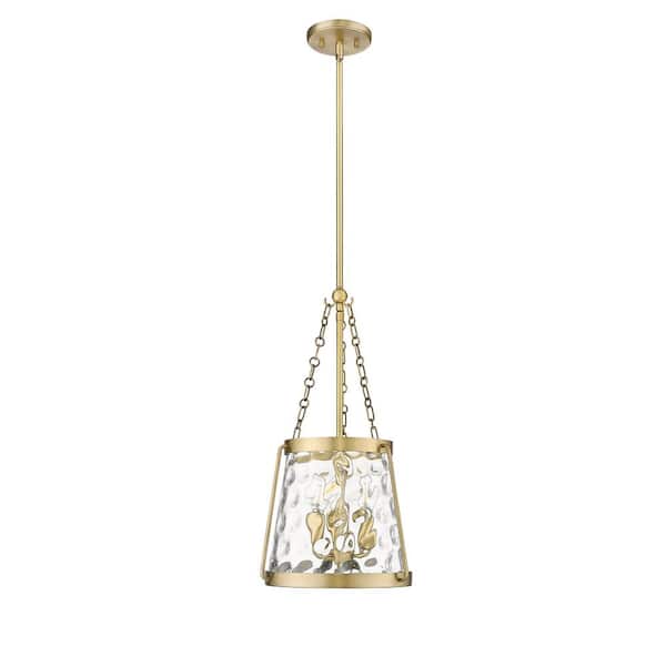 Adabella 120-Watt 3-Light Vintage Brass Pendant-Light Clear Hammered Shade