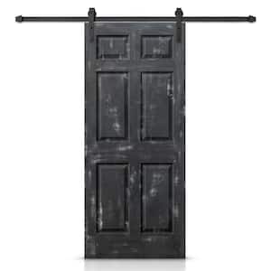 30 in. x 80 in. Vintage Black Stain Composite MDF 6 Panel Interior Sliding Barn Door with Hardware Kit