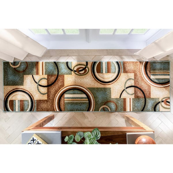 Barclay Arcs and Shapes Light Blue 2 ft. x 7 ft. Modern Geometric Runner Rug